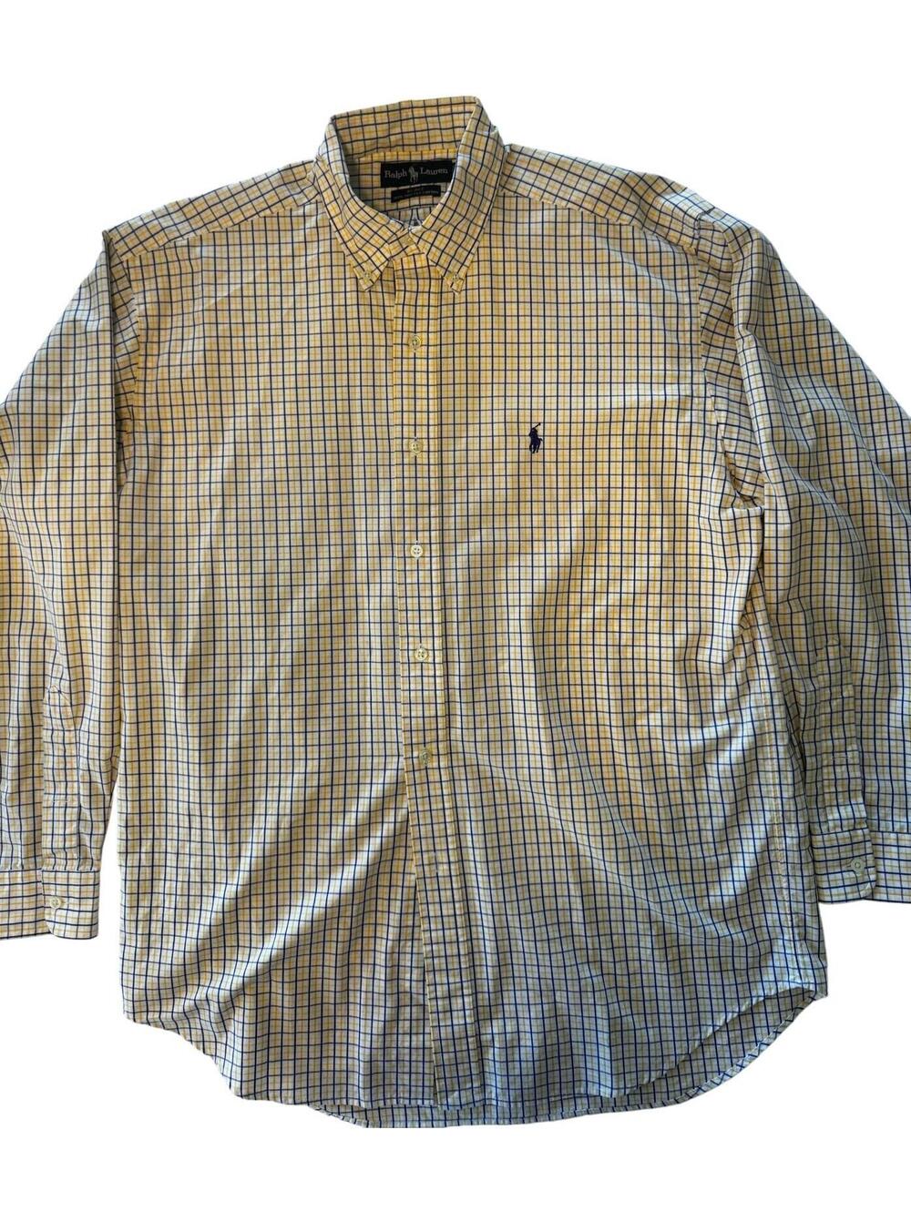 Polo Ralph Lauren Blake M Yellow Blue Check Button Down Shirt 100% Cotton
